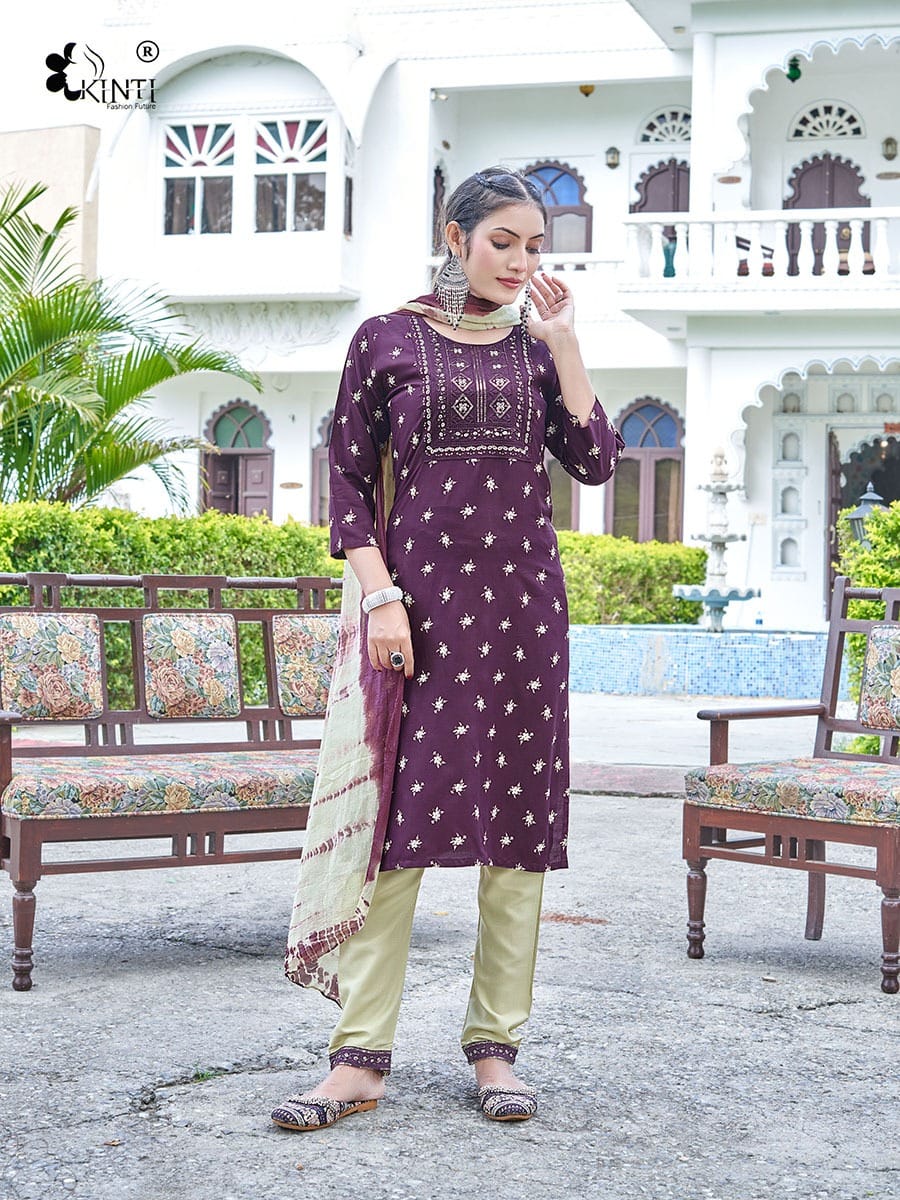 Kinti Sabhyata Vol 3 Heavy Rayon Kurti Pant With Dupatta
